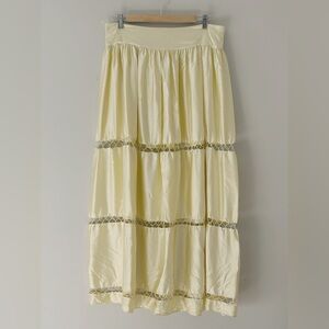 Free People Yellow Maxi Skirt Satin Large